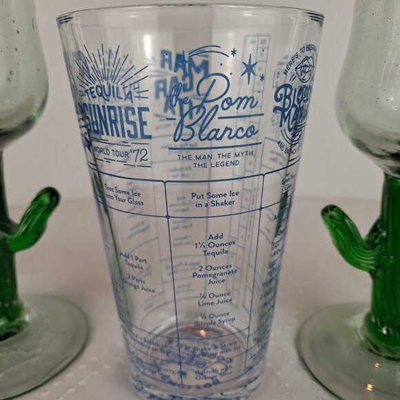 2 Mexican Glass Margarita Glasses & Margarita Recipe Measure Glass - Picture 8 of 10